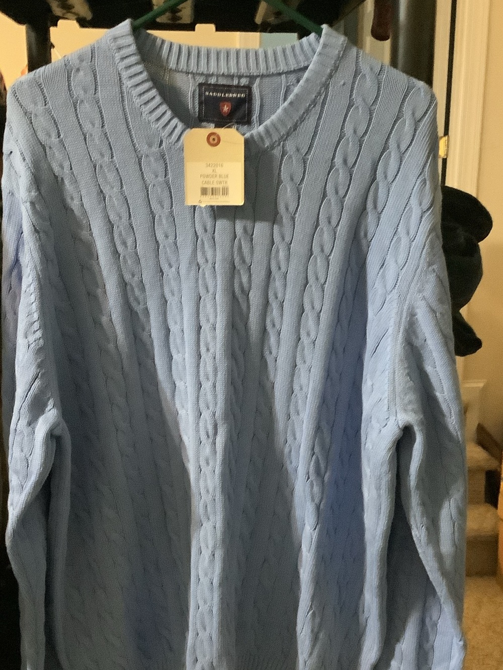 Saddlebred Light Blue‎ Cable-Knit Crewneck Sweater - Men, XL, new